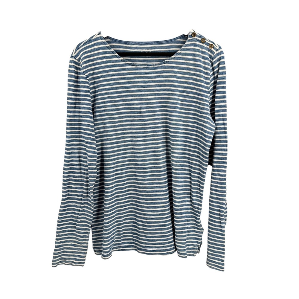 J.Crew Painter Tee Size XL Blue White Striped Long Sleeve Button Shoulder